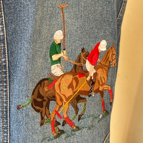 OOAK EMBROIDERED POLO PONY HORSE SCENE Denim Coat by Halogen Woman’s S Vtg RARE! - Picture 8 of 15